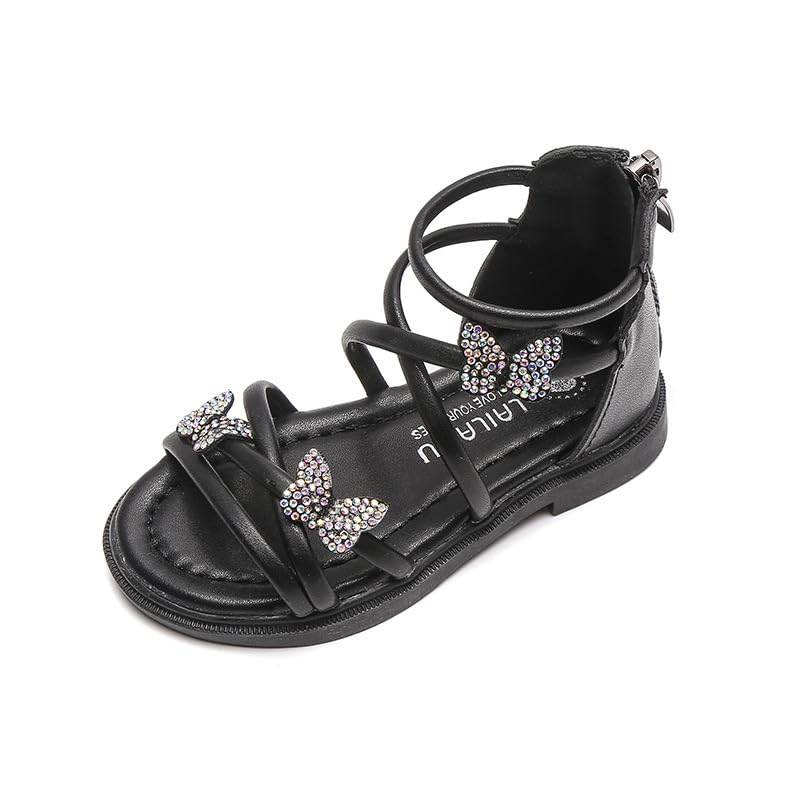 Girls Strappy Sandals Sparkling Butterfly Sandles Flat Princess Summer Shoes with Zipper Stylish