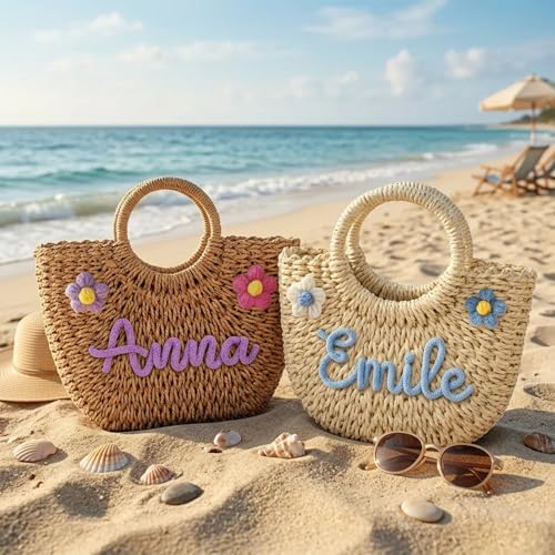 Personalized Straw Beach Bag Custom Summer Woven Handbag miniatura 2