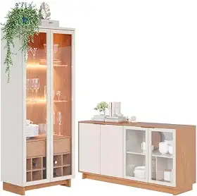 Kit Cristaleira Guanabara e Buffet Vitoria OffWhite/Feijo Colibri Móveis