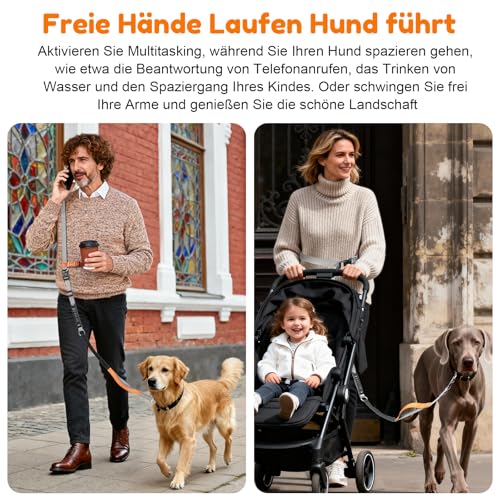 X XBEN 4-in-1 Freihandleine Joggingleine Hundeleine für Große Mittelgroße Hunde, Freihändige Hundeleine mit Hilfsgurt, Bequeme Doppelgriffe und Bauchgurt, Verstellbar (0,8-2,2M), Reduzieren Müdigkeit