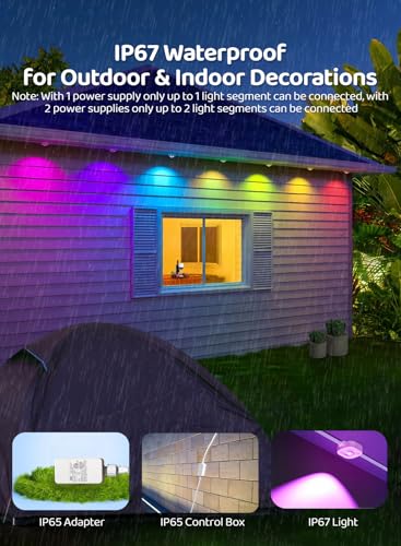 Image of Gaoxun 150ft Permanent Outdoor Lights, RGBW Smart Outdoor Lights for House with 54 LED, APP /Remote Control, 47 Scene Modes, Timer, IP67 Waterproof Eaves Lighting for Daily Holiday Christmas Decors