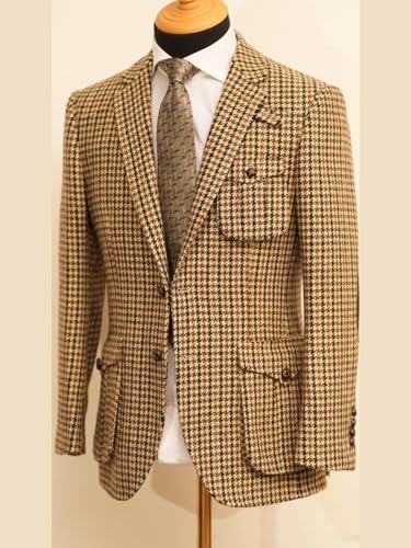 Men's Houndstooth Sports Blazer Tweed Norfolk Jacket Slim Casual Single Breasted Jackets Vintage British Groom Coat2