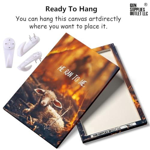 Image of GUN SUPPLIES OUTLET LLC Jesus Rescues Lost Lamb From Flames Religious Wall Art Christian Prayer Canvas Print for Wall Decoration 12x16 Inch
