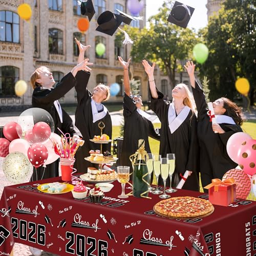 Image of OHOME Maroon Graduation Decorations Class of 2026 2027- ๐๐๐๐ ๐๐๐ ๐๐๐๐ ๐๐๐๐๐ โ๐๐% ๐๐
๐
Plastic Tablecloth for Class of 2026 Decorations Party Favors Supplies Banner,54 inch X 108 inch,2Pack