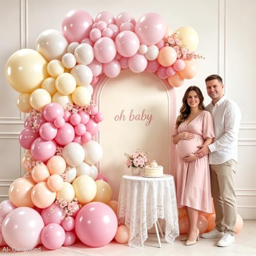 Image of Blocesa Pastel Pink Yellow Balloons Latex Arch Kit, Party Decoration.