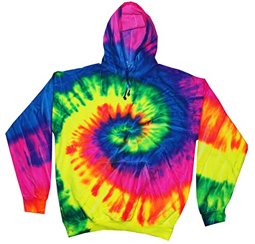 Color tone Tie Dye Hoodie Sweatshirts Pullover Multicolored Adult Sizes (3X, Neon Rainbow)
