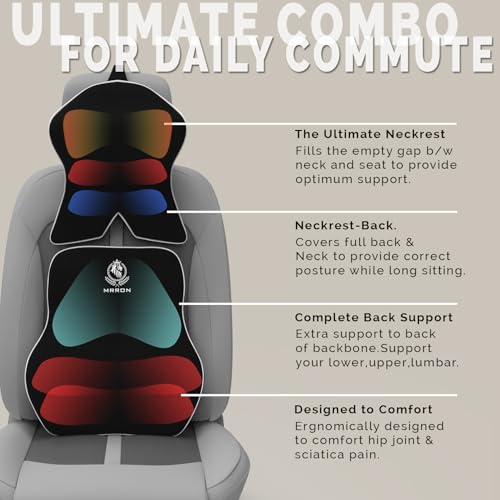 Image of MRRON Large Back Support Neck Rest for Chair & Car Seat, Orthopaedic Lumbar Support Memory Foam Backrest Cushion Designed for Back Pain Relief Pillow for Comfortable Sitting (Black, Long Back)