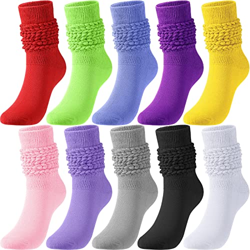 SATINIOR 10 Pairs Women's Slouch Socks Extra Long Knitted Sock Cotton Scrunchie Socks Size 9 to 11
