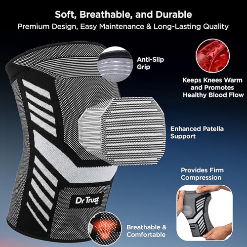 Image of Dr Trust USA 4520 Knee Cap Pro for Knee Pain, Meniscus Tear, ACL Arthritis, Sports and Recovery Support, Advanced Compression Knee Sleeve for Joint Stability Recovery Knee Brace For Men and Women - Medium (1 Pair)