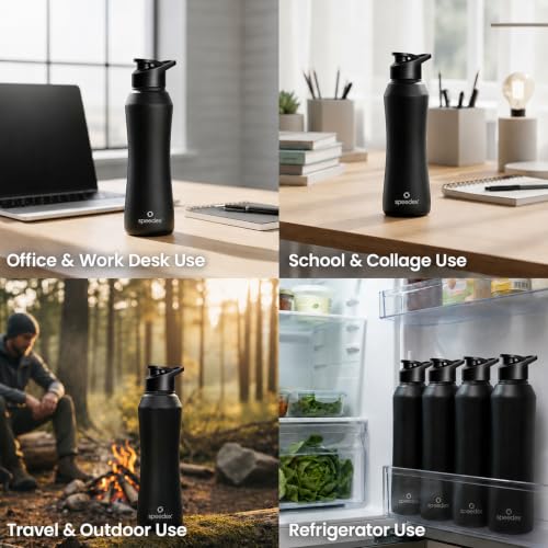Image of Speedex Stainless Steel Water Bottle 1 Ltr, 1000 ml Metal Bottle For Daily, Leak Proof Sipper Cap, Office, School, Gym, Travel Use for Men, Women, Kids, Adults, Black, BIS Approved, Set of 1
