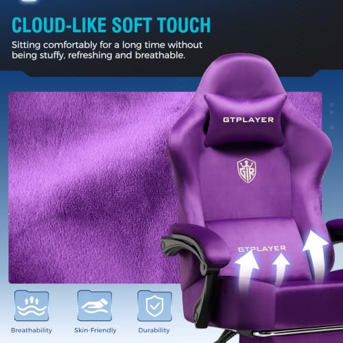 Image of GTPLAYER Gaming Chair Fabric with Pocket Spring Cushion, High Back Ergonomic Computer Chair with Footrest for Adults Lumbar Support Swivel Game Chair for Office Gaming 350LBS, Dark Purple