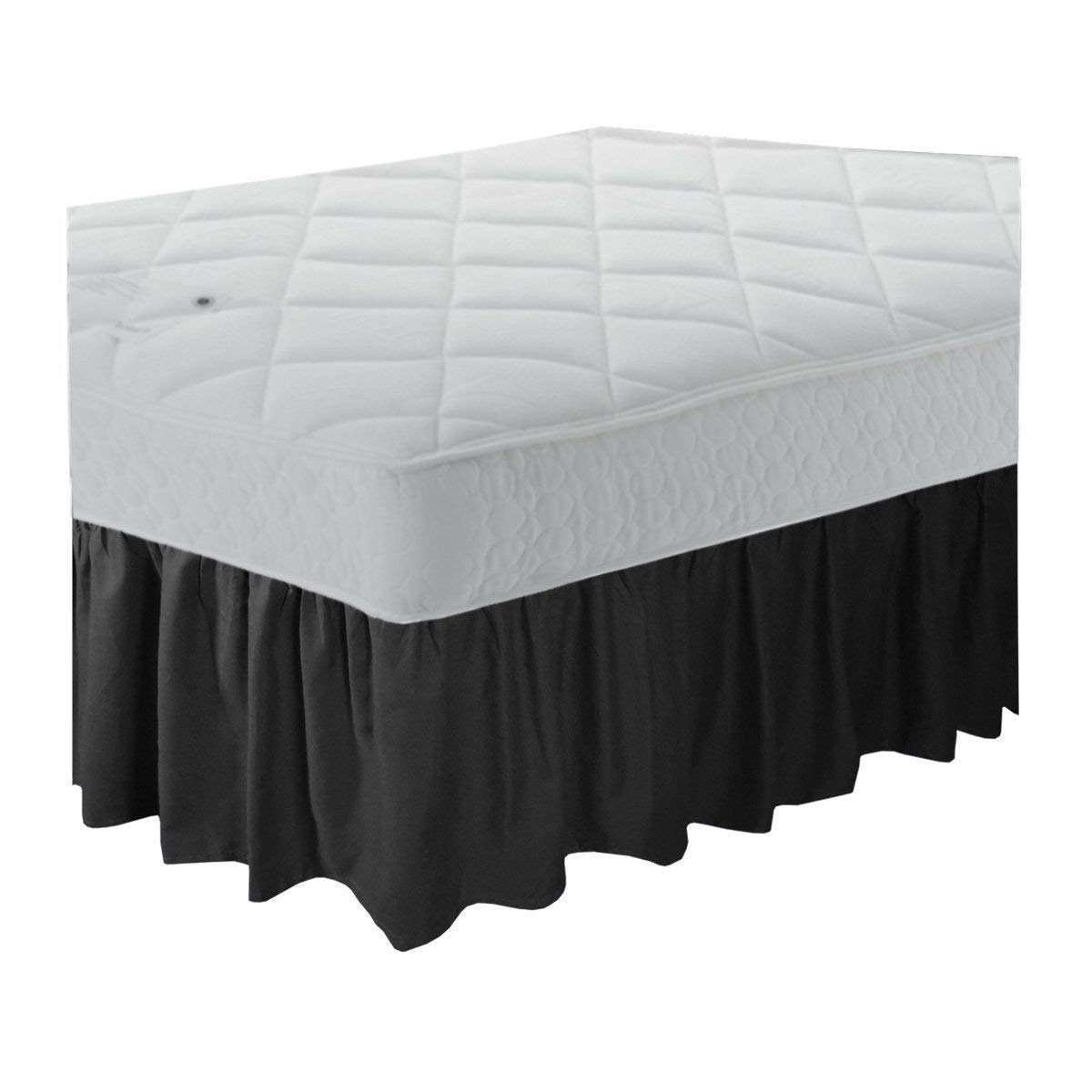 Mantovana giroletto in poliestere spazzolato, con tre lati tessuto, ruches elastiche antipolvere, facile da montare, lunghezza di 38,1 cm, e nero, per letto matrimoniale: 137 x 190 (137,2 190,5