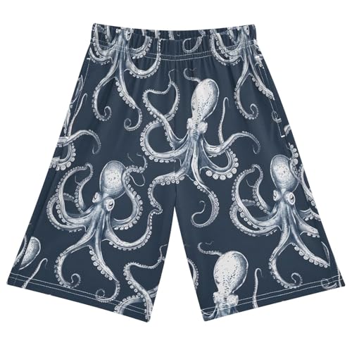 ALAZA Octopus Navy Blue Pajama Shorts Sleep Shorts Pant Lounge Pajama Bottoms Elastic Waist with Pockets