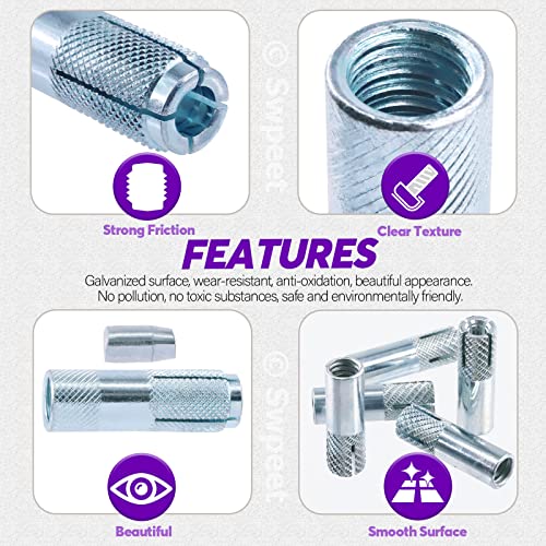 Swpeet 20Pcs 5/16 Inch Premium Zinc Plated Carbon Steel Concrete Knurled Drop In Anchors Assortment Kit, Expansion Screws Internal Forced Expansion Bolts For Solid Concrete #TOP3