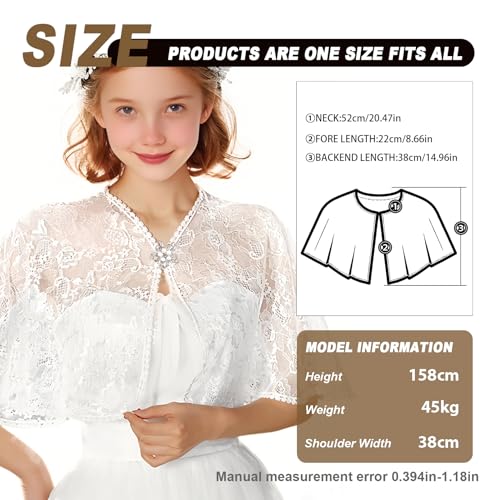 White Girl Floral Embroidered Lace Shawl and Warps for Teen, Elegant Lace Wedding Shawls Guest Flower Girl3