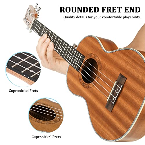 Image of Concert Ukulele 23 inch UKS-2, 4 Strings Ukeleles For Beginners, Sapele Hawaiian Ukele with Ukulele Case and Ukele String Set