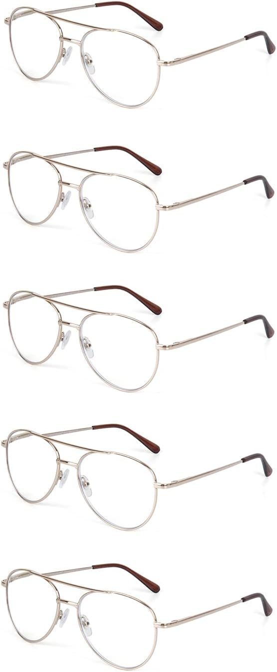 5 Pack Unisex Aviator Style Reading Glasses for Women and Women
