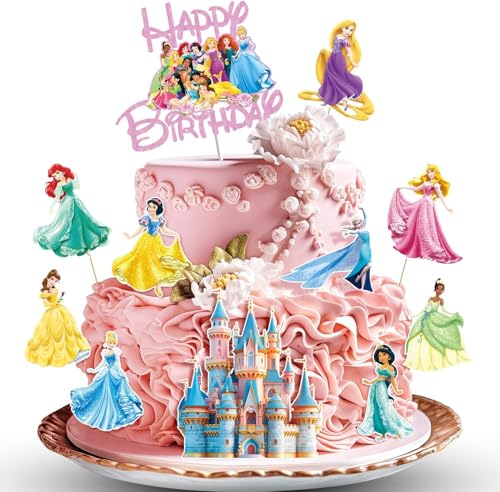 Randomgo 11 peças decoração bolos de aniversário princesa para meninas, top bolo de aniversário princesa, decoração de Cupcakes, Cake Topper para festa de aniversário crianças (A)