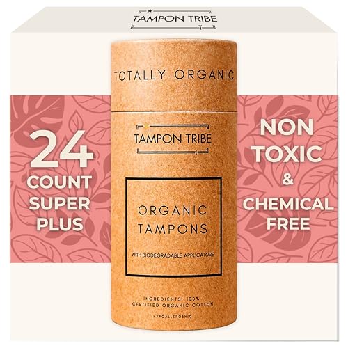 Tampon Tribe Super Plus Organic Tampons for Women | 24 Non-Toxic Tampons | Natural 100% Organic Cotton, Hypoallergenic, Metal and Chemical Free with Biodegradable Applicator | (24 Count - Super +)