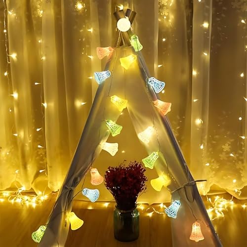 Image of Xenith 14 LED Crackle Jingle Bell Shape Pastel Fairy String Lights for Baby Kids Room Diwali Christmas Festival Birthday Wedding Party Indoor Outdoor Garden Decoration (Multicolor, 3.5 Meter)