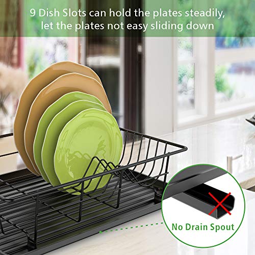 Dish Drying Rack, F-color Dish Rack with Water Tray, Utensil Holder, Anti Rust Dish Drainer for Kitchen Counter Top Dish Rack Wire Holder, 16.4 x 12 x 4.3 inch, Black