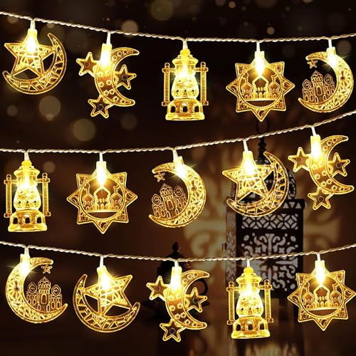 2 PCS Ramadan String Lights Ramadan Decorations Eid Mubarak Decorations Eid String Lights Star Fairy String Light for Eid Festival Christmas Home Outdoor Garden Decorations