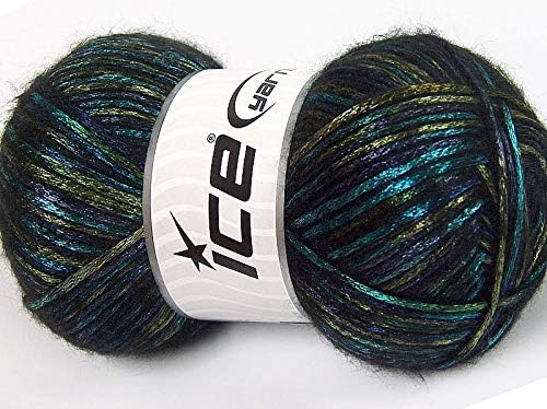 Image of Glam Universe Variegated Metallic Shine Fuzzy Wool Nylon Blend Yarn 100 Grams, 250 Yards - Greens, Blues - Sage Olive Turquoise Navy Teal