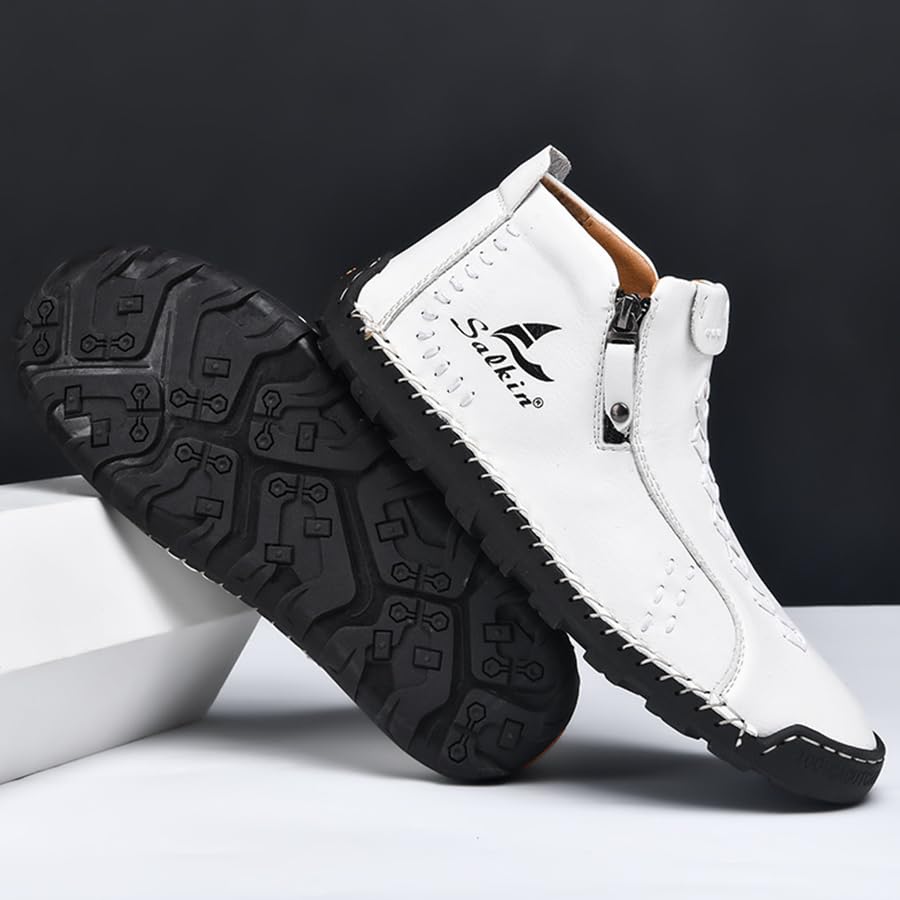 Mens Casual Leather Shoes Ankle Chukka Boots Handmade Side Zipper Mid top Slip On Loafers Fashion Lightweight Walking Driving High Boots2