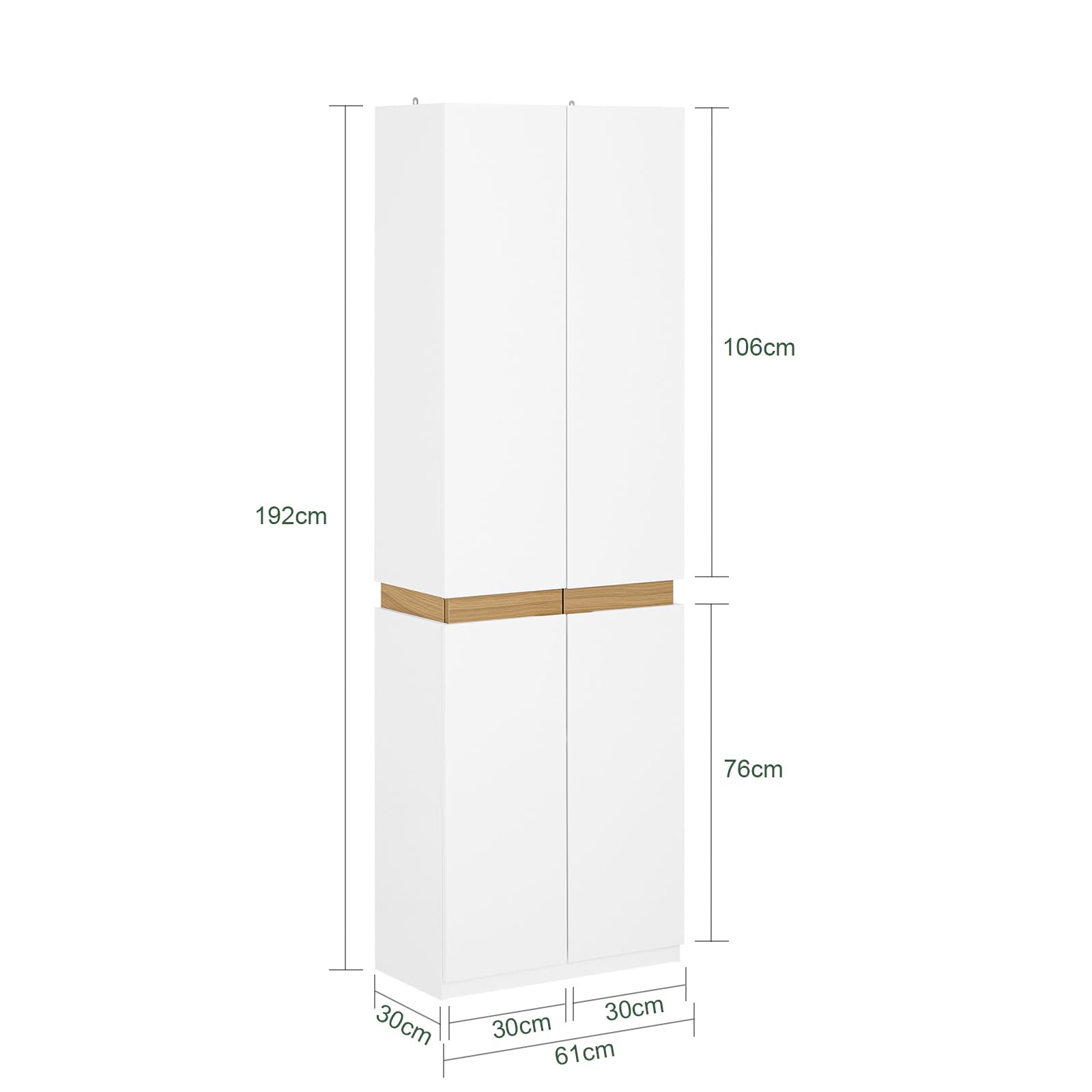 SoBuy Armadio Guardaroba Salvaspazio 2 Ante – Scarpiera Alta Ingresso con Appendiabiti e Ripiani – Mobile Multiuso per Cameretta, Camera da Letto – Bianco 61x30x192cm – KSB01-W