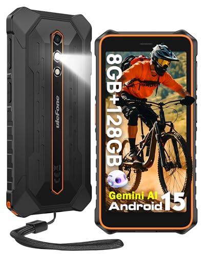 Ulefone RugKing 2 Pro Rugged Phone, 8(4+4) GB+128GB Octa-Core, 4500mAh, Android 15 Waterproof Phone, 5.45' HD+ Corning Gorilla Screen, 13MP+5MP Camera, Dock Charging, Al Assistant(Gemini), Orange