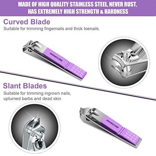 Manicure Set Professional Nail Clippers Pedicure Kit, 16 Pcs Stainless Steel Nail Care Tools Grooming Kit With Luxurious Travel Leather Case For Thick Nails Men Women Gift (Violet) #TOP2