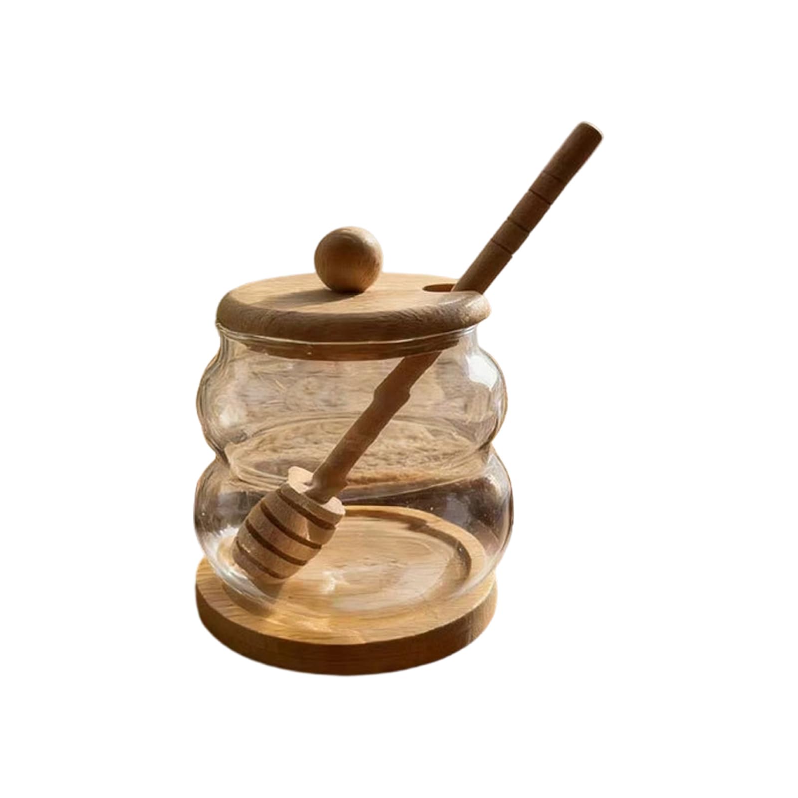 Shatterproof High Borosilicate Glass Storage Jar with Wooden Stirrer and Lid Honey Storage Bottle for Kitchen Glass Jars
