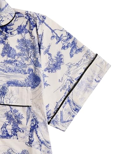 Image of Floerns Women's Floral Pajamas Notch Collar Print Sleepwear Two Piece Pajama Set