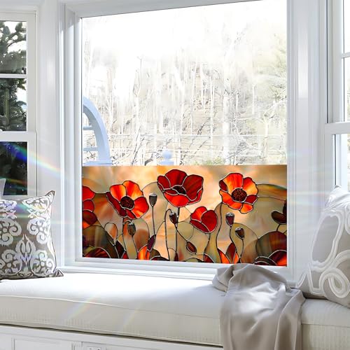 Película para ventana BVBOX 17.5" x 39.3" Floral Roja miniatura 3