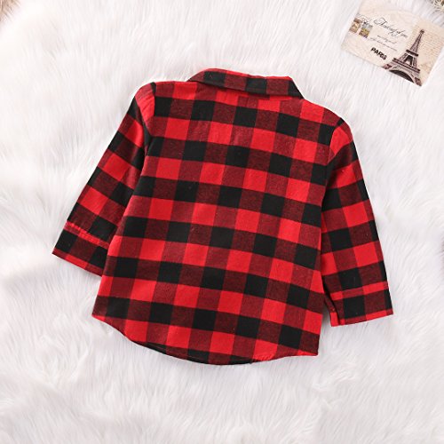 Little Girls Plaid Shirt Long Sleeve Red Button Down Christmas Shirts Toddler Boy Girl Christmas Outfit 1-7Y3