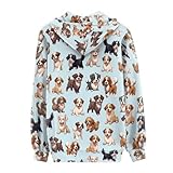 Biyejit Damen Neuheits-Print Reißverschluss Kapuzenpullover Langarm Sweatshirt-Jacke mit Tasche, XXL