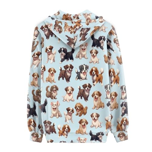 Biyejit Damen Neuheits-Print Reißverschluss Kapuzenpullover Langarm Sweatshirt-Jacke mit Tasche, XXL