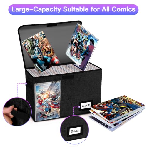 Image of Display Comic Book Storage Box 15.8 inch X 7.8 inch X 11.8 inch, Collapsible Holds 160-180 Comic Book Bags Organizer Heavy Duty Bin Container Holder Shelf for Comic Book Sleeves and Boards, 5 Pack