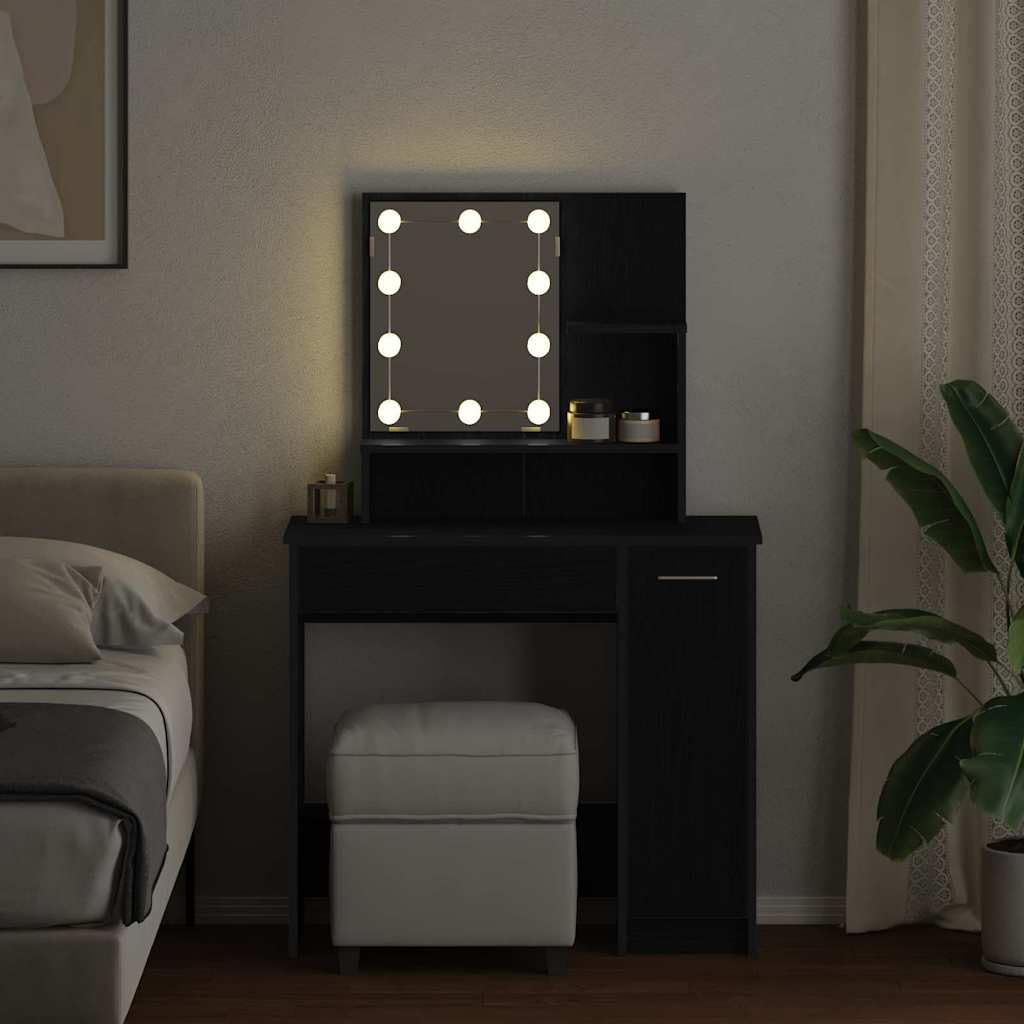 Schminktisch mit Regal Schwarz Eichen-Optik 86,5 x 35 x 136 cm moderner Make-up Tisch mit Stauraum, Acrylspiegel, vielseitigem Design für Schlafzimmer, Homeoffice, minimalistische Räume