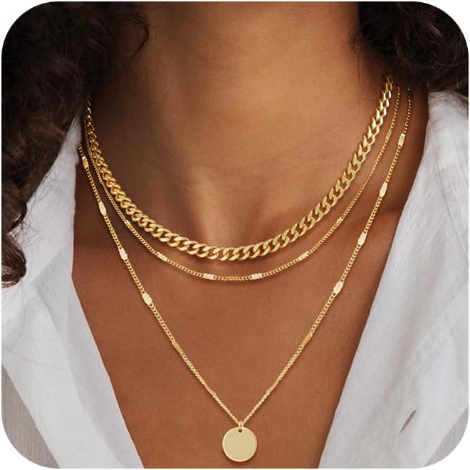 MFRYK Gold&Silver Layered Necklace Set for Women, Pendants&Chain Styles | 14K gold plated, nickel-free & hypoallergenic, secure lobster clasp, adjustable extender, elegant gift box packaging