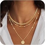 MFRYK Gold Necklaces Stack For Women,14K Gold Plated Simple Layered Choker Necklaces For Women,Stackable Multilayer Pearl Cross Disc Circle Square Pendant Cuban Herringbone Snake Paperclip Chain Necklaces Set Jewelry Gift for Women