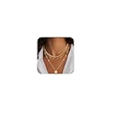 Gold/Silver Necklaces Stack For Women,14K Gold/Sterling Silver Plated Simple Layered Choker Necklaces For Women,Stackable Multilayer Pearl Cross Disc Circle Pendant Cuban Herringbone Snake Paperclip Chain Necklaces Set Jewelry Gift for Women