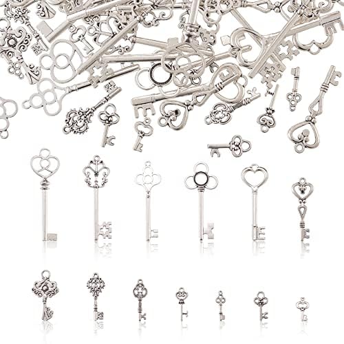 DanLingJewelry 100 pcs 10 Styles Skull Theme Tibetan Style Alloy Pendants Antique Sliver Skeleton Charms for DIY Jewellery Making