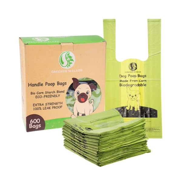 GREENER WALKER Dog waste bags with handles, biodegradable, 600 pieces, 100% drip-proof, thick and strong dog bags (green) GREENER WALKER Dog waste bags with handles, biodegradable, 600 pieces, 100% drip-proof, thick and strong dog bags (green)