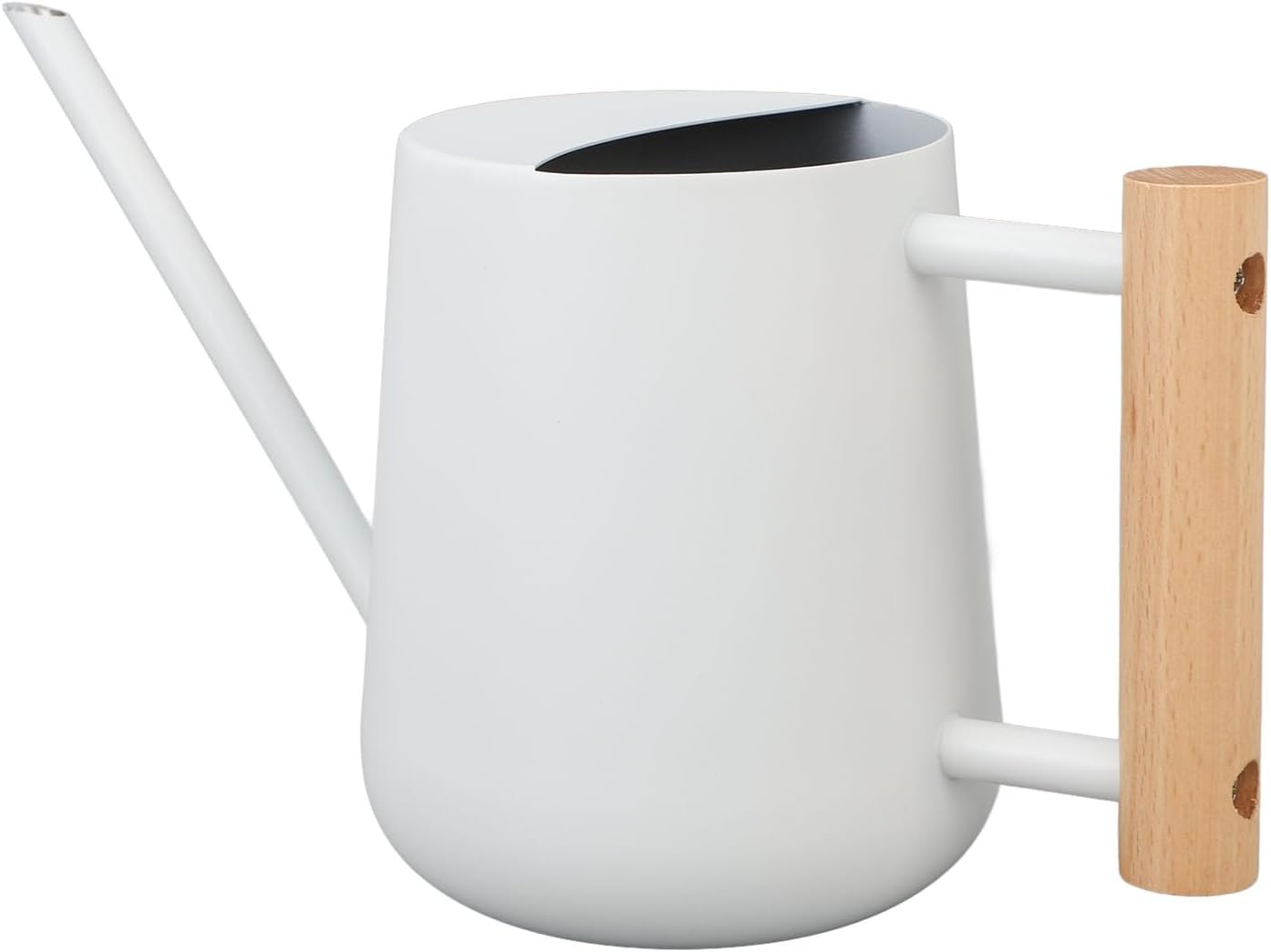 Indoor Watering Can with Long Spout, 16oz Metal Watering Can Plant Watering Can Mini Watering Can with Wood Handle for Indoor Plants, Bonsai Outdoor Garden Flower (White)
