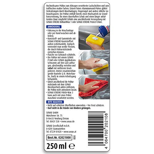 SONAX XTREME Polish+Wax 3 (250 ml) kraftvolle Politur für matte, verwitterte und ungepflegte Lacke | Art-Nr. 02021000 – Ansicht 2