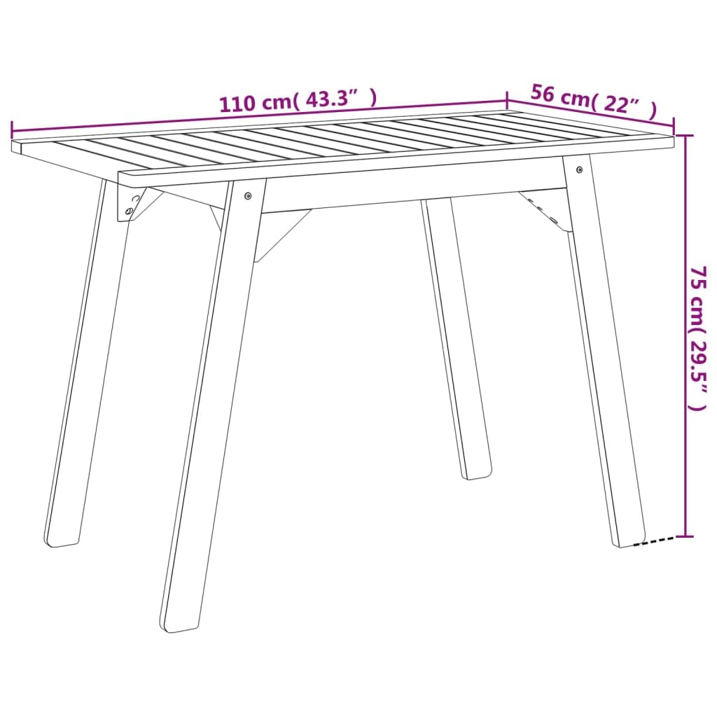 Stół ogrodowy 110 x 56 x 75 cm, wykonany z litego drewna akacjowego, odporny na warunki atmosferyczne, składany, na taras, balkon, do ogrodu, na stół do jadalni na zewnątrz