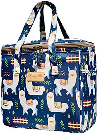 "Kwang Min Llama Insulated Lunch Bag, Reusable Cooler/Organizer for Office,Picnic,Party,Beach.Durable fabric w/Water, Scratch Resistance, Light, EZ to Clean,Ideal for Llama/Alpaca lover(Navy)"