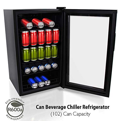 132-Can Canned Beverage Mini Fridge - 18.69 Gallon Freestanding/Kitchen Countertop Black Electric Beverage Center Cooler Soda Beer Refrigerator w/Built-in Fan, Clear Glass Door - NutriChef PKTEBC80