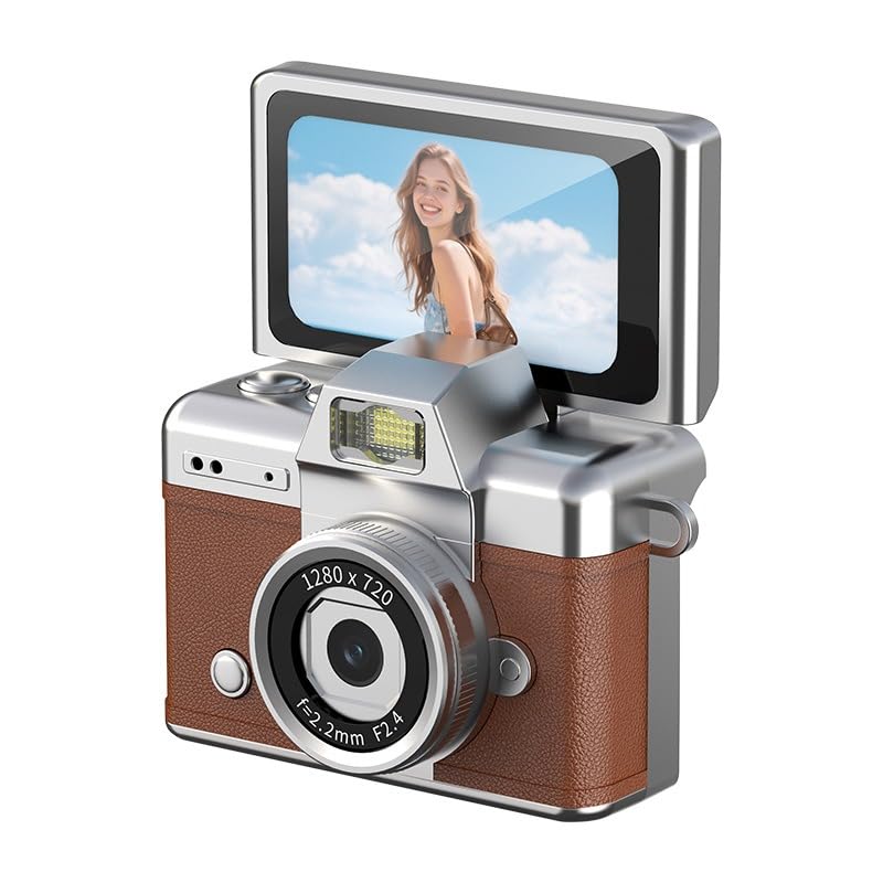 Zunate Keychain Camera 720P HD Retro Digital Camera with 1.47 Inch 180° Flip Screen, LED Fill Light, Creative Filters, Mini Portable for Teens, (Brown)-picture-29